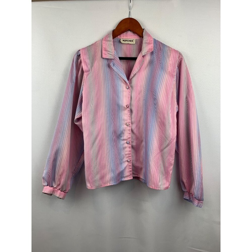 Notches Womens Striped Button-Down Shirt Multicolor Pastel Long Sleeve